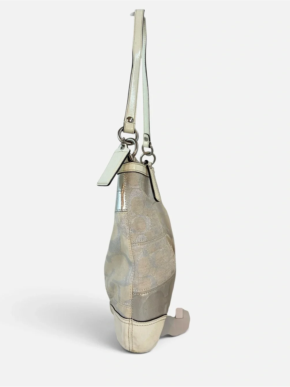 Coach Neutral Patchwork Signature Hobo Bag in Ivory and Metallic